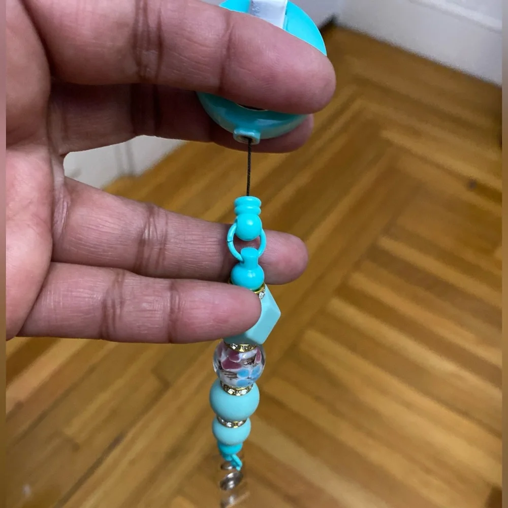 Turquoise Beaded Badge Reel,ID Holder